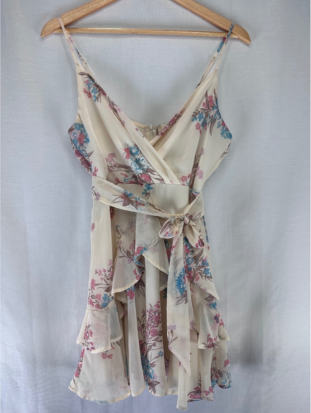 Altar’d State Size Small Ivory Floral Ruffle Faux Wrap Dress